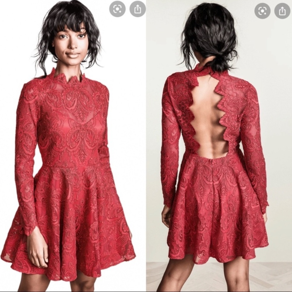 Saylor Red A-line Lace Embroidered Open Back Mini Dress Women’s Size XS